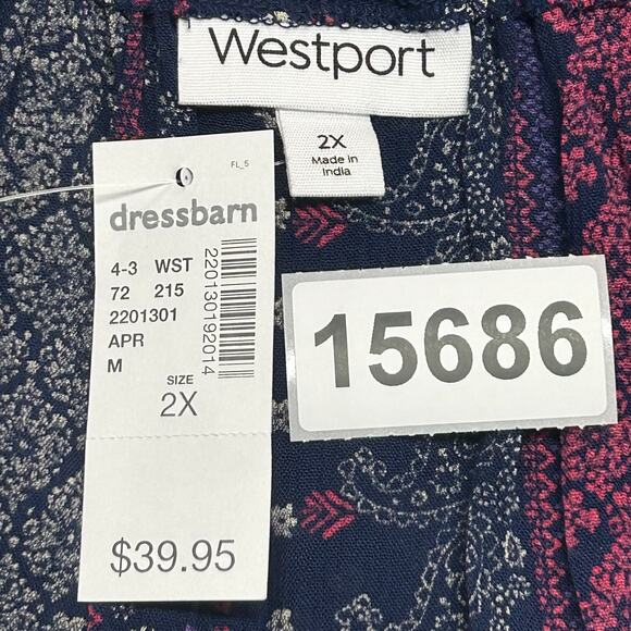 Westport Top Womens 2X Red Blue Floral Paisley Lace Trim Peasant Boho NWT - Picture 8 of 11